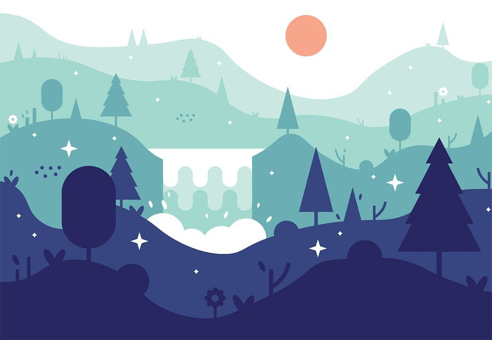 waterfall landscape flat design adobe illustrator tutorials