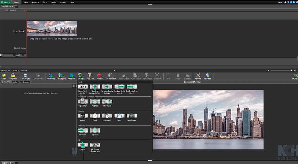 videopad video editing software no watermark interface