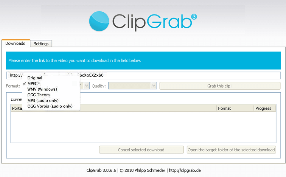 clipgrab الواجهة