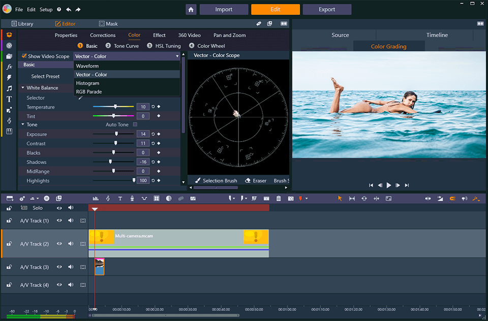 pinnacle studio 23 ultimate selective vectorscope