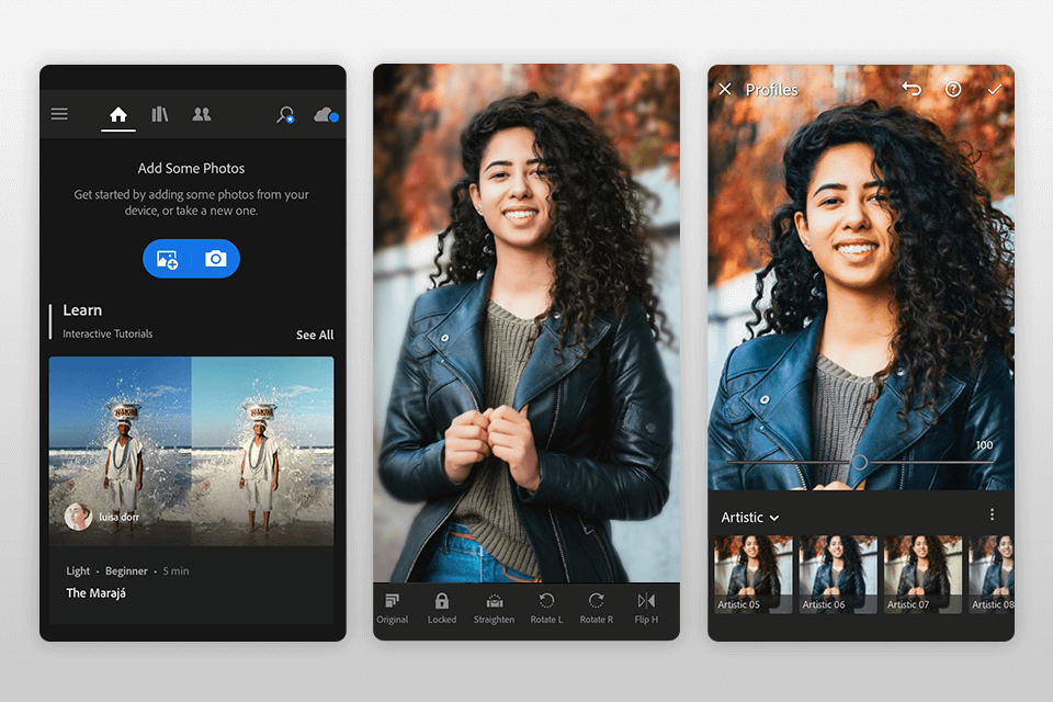 lightroom sučelje aplikacije za zamućene fotografije