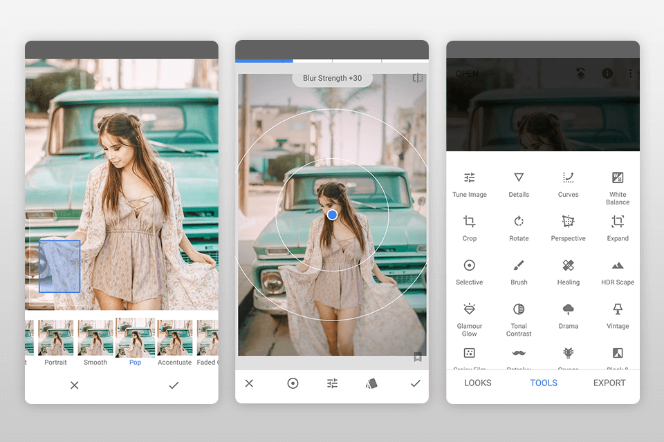 snapseed sučelje aplikacije za zamućene fotografije