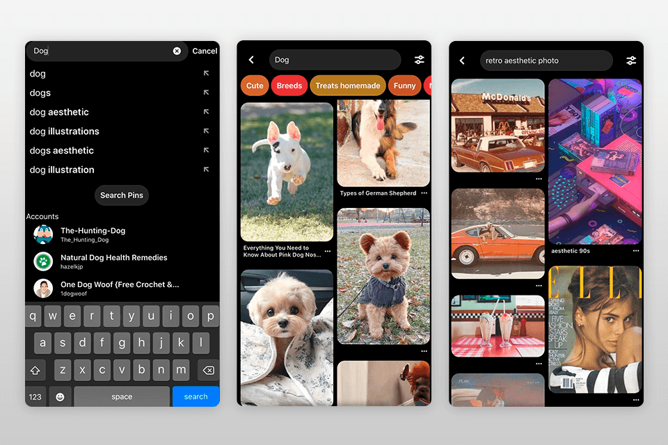 interfaz de pinterest reverse image search app