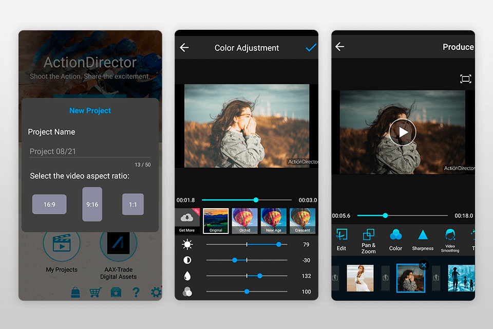 actiondirector brighten video app interface