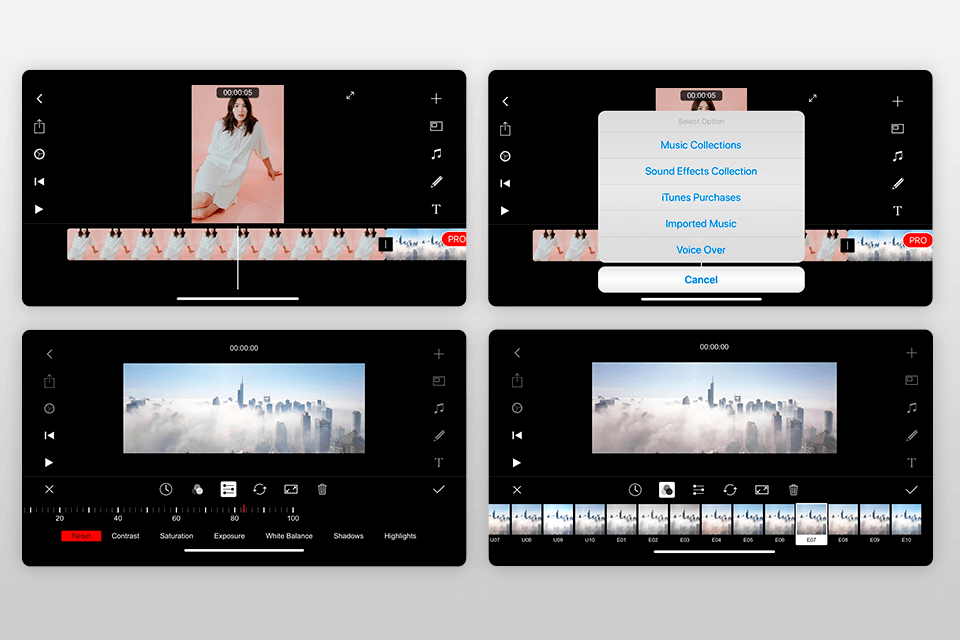 filmmaker pro brighten video app interface