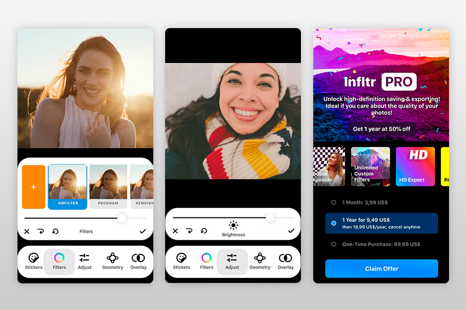infltr brighten video app interface