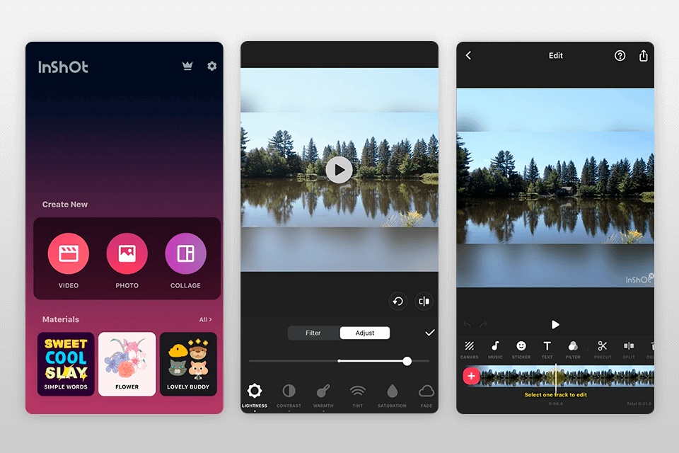 inshot brighten video app interface