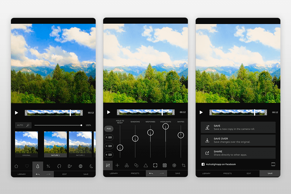 ultralight brighten video app interface