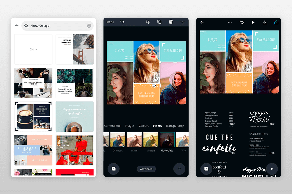 واجهة تطبيق صور شاشة تقسيم canva
