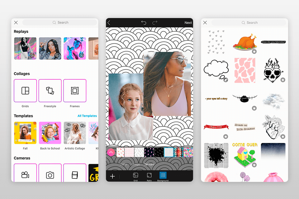 picsart تقسيم الشاشة واجهة التطبيق الصورة