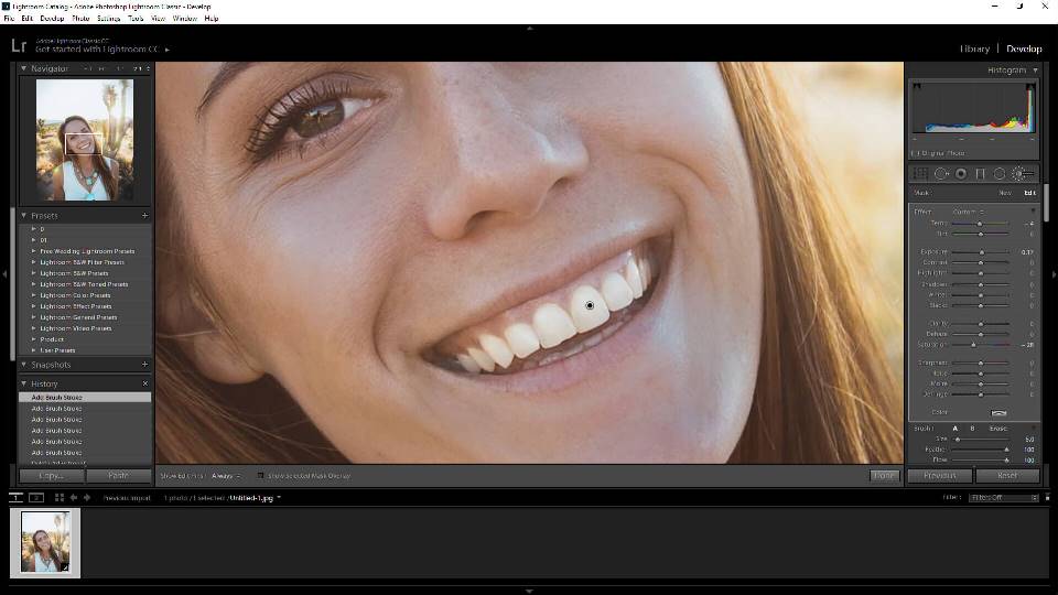 how to white teeth in lightroom step