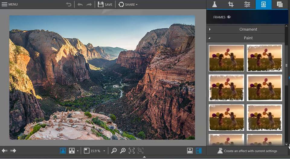 interfaz del editor de fotos gratuito inpixio