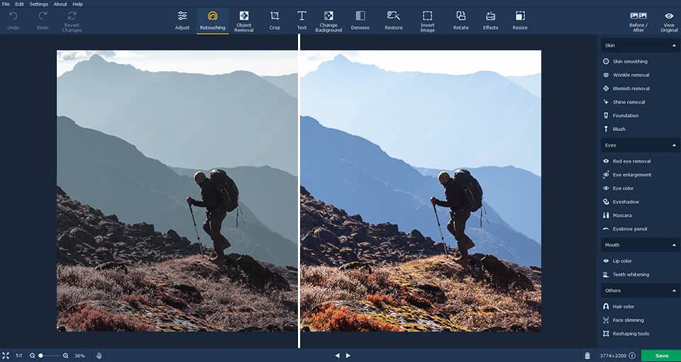 interface de movavi photo editor