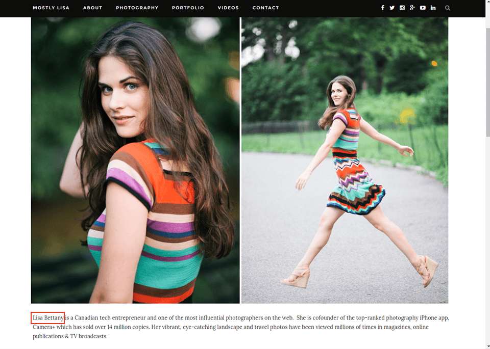 photographer bio example