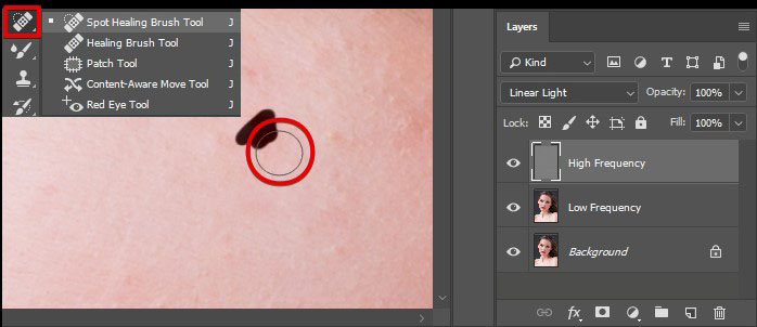 retouching with spot healing brush
