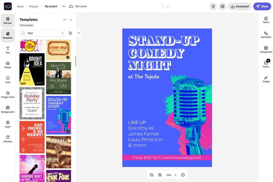واجهة برنامج Adobe Express Flayers