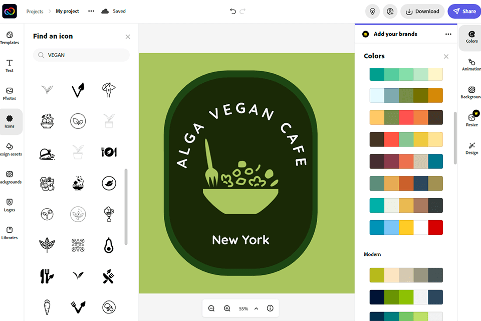 Adobe Express無料のlogoメーカーインターフェース