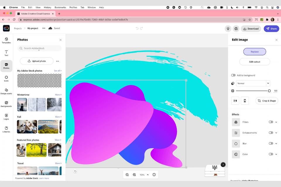 Adobe Express写真コラージュメーカーインターフェース
