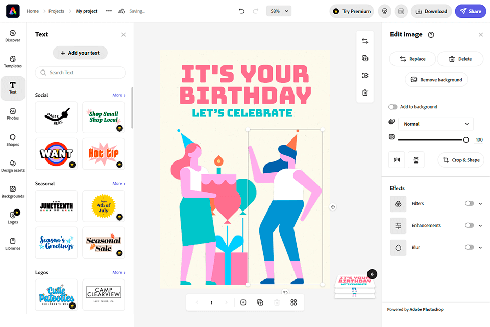 adobe express free greeting software interface