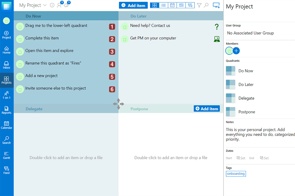 priority matrix project management software interface