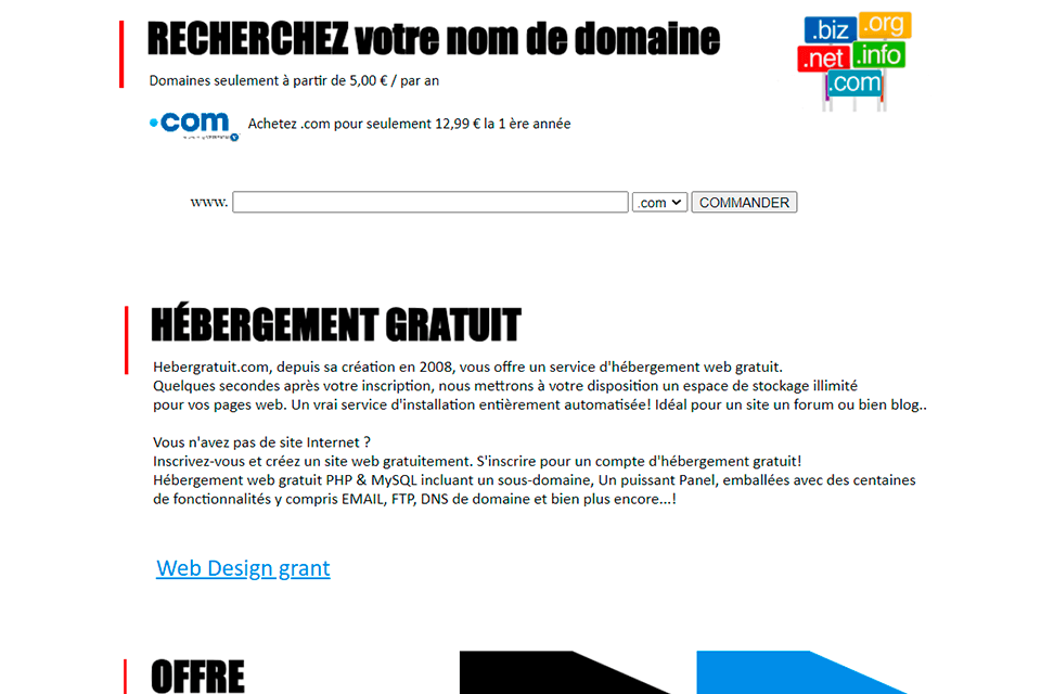 hebergratuit free website hosting interface