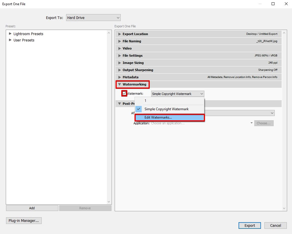 add watermark in lightroom