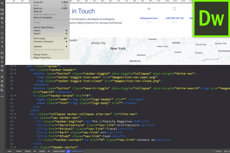 dreamweaver-grensesnitt
