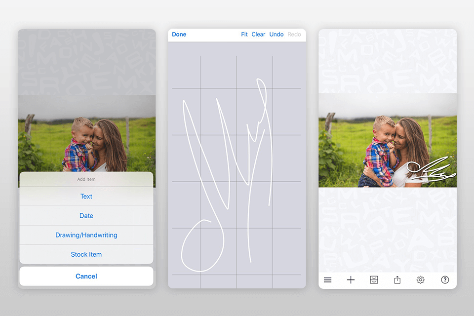 a+ signature watermark app interface