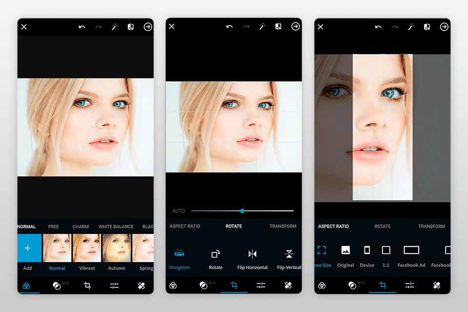 adobe photoshop express cropping pictures app interface