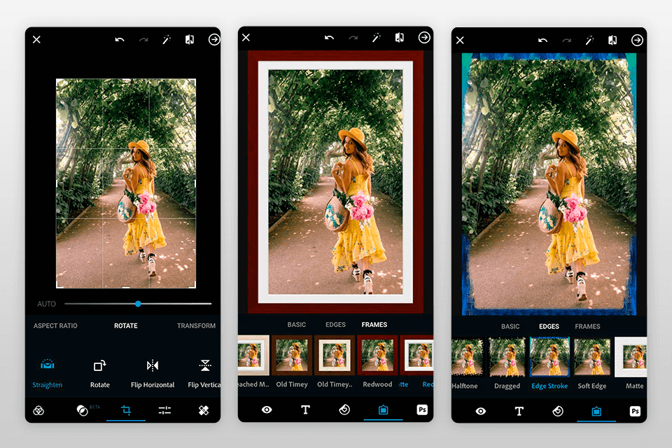 adobe photoshop express appgränssnitt för fotogräns