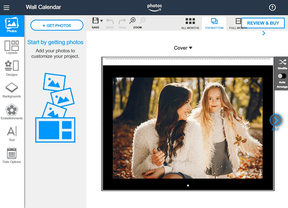 amazon photo calendar interface