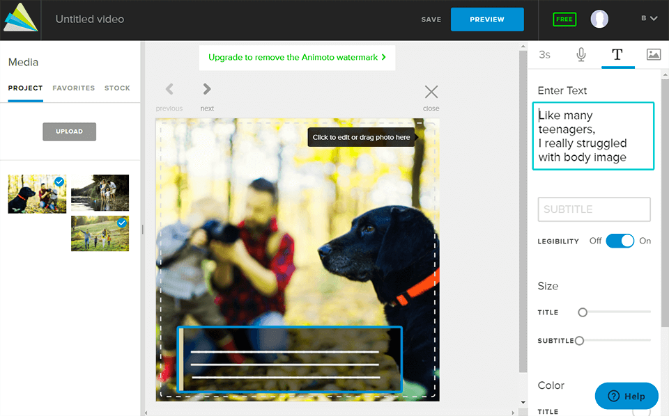 animoto interface photo video maker