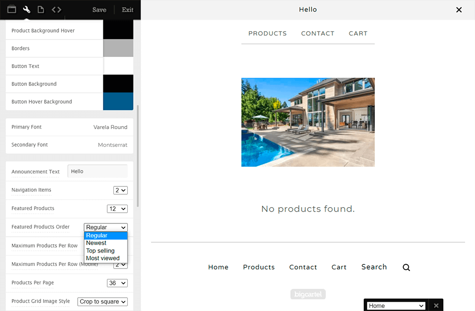 big cartel e-commerce website builder interface