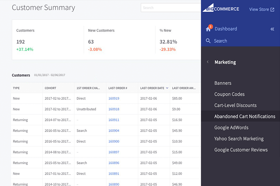 bigcommerce e-commerce website builder interface