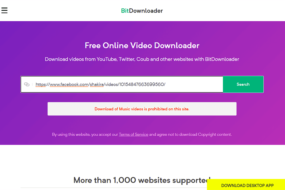 bit downloader app to download facebook video interface