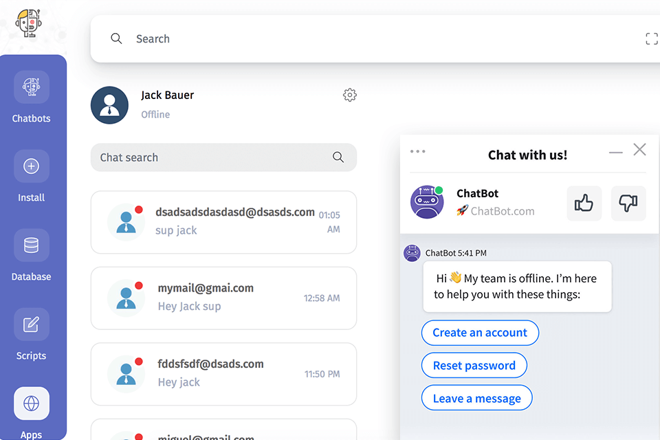 Chatbot Live-Chat-Software-Oberfläche