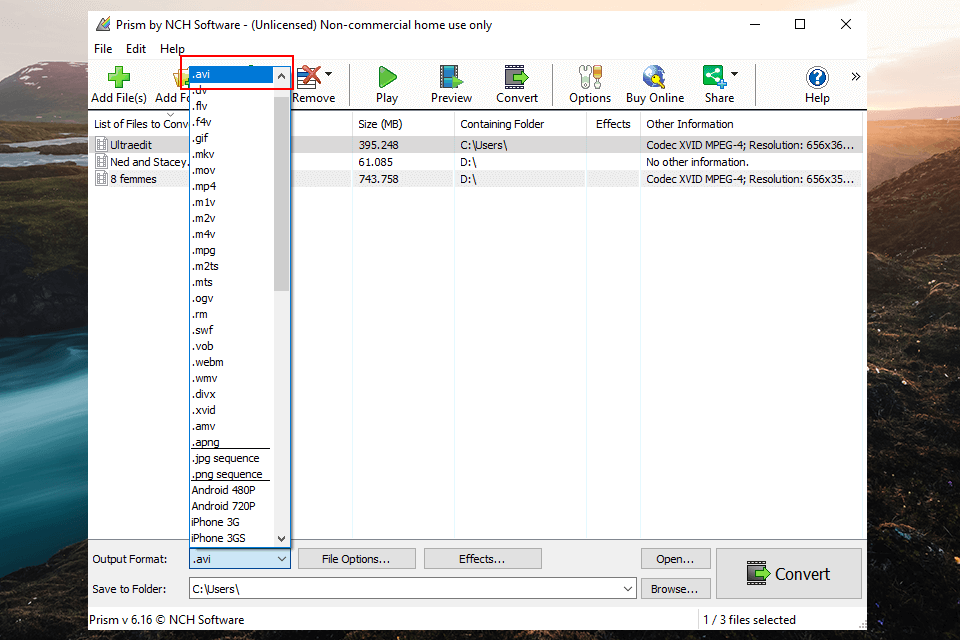 converting to avi file