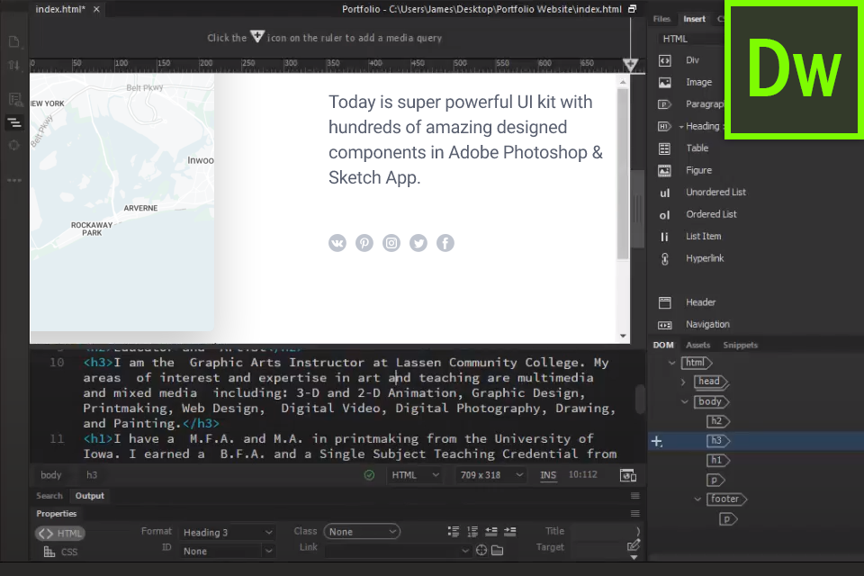 dreamweaver interface