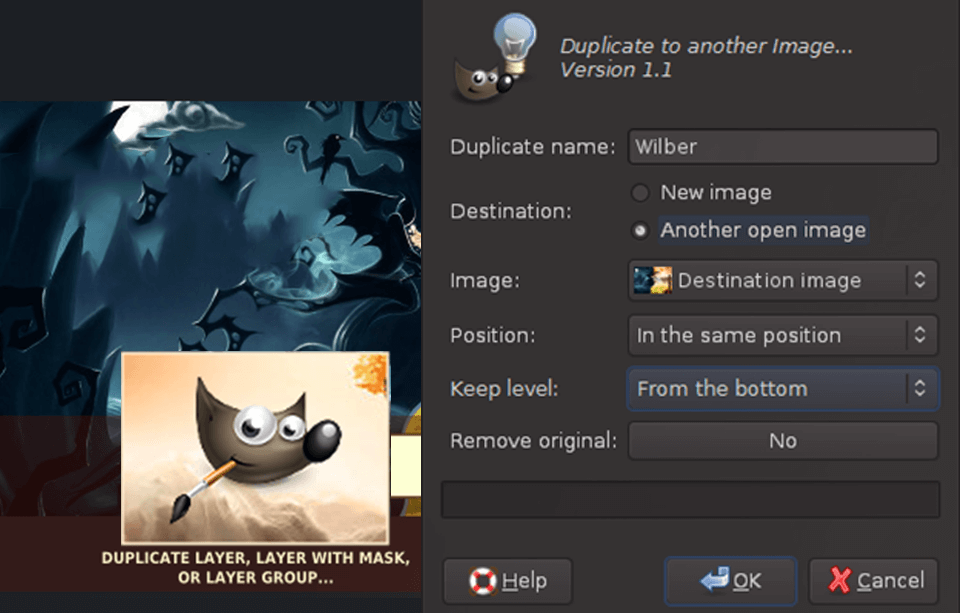 duplicate to another image gimp plugin