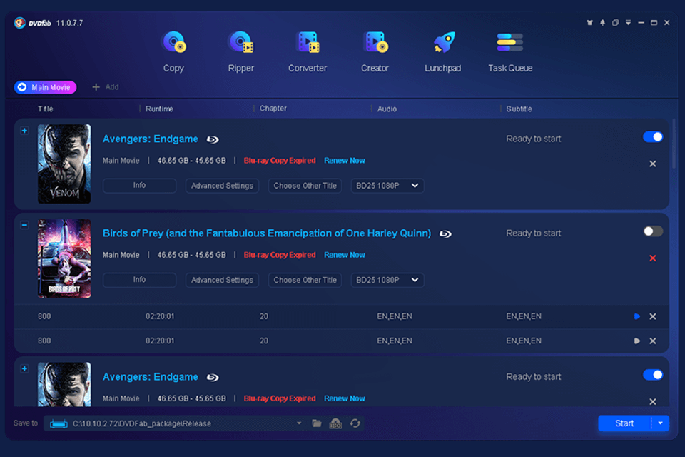 dvdfab blu ray authoring software interface