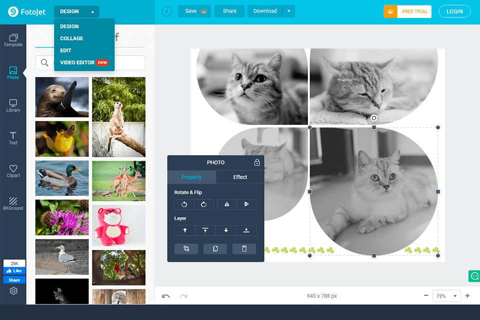 FotoJetfree photo collage makerインターフェース