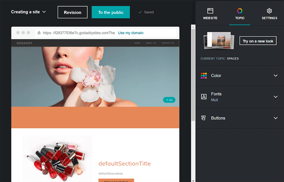 godaddy e-commerce website builder interface