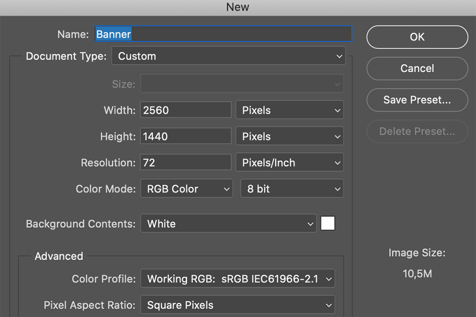 how to make a youtube banner in photoshop size