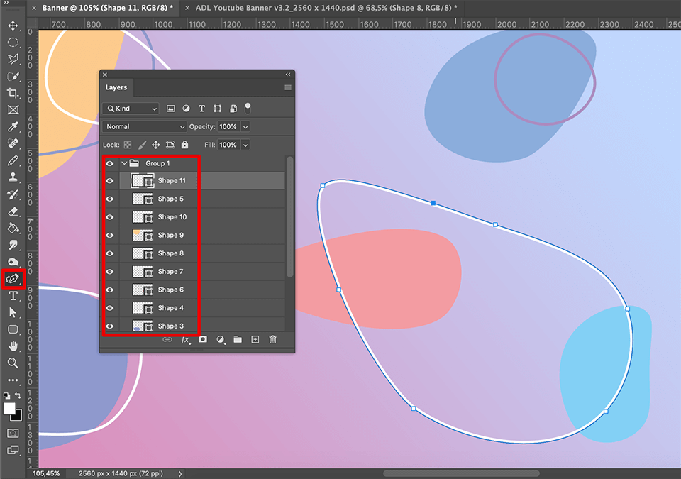 how to make a youtube banner in photoshop drawing shapes