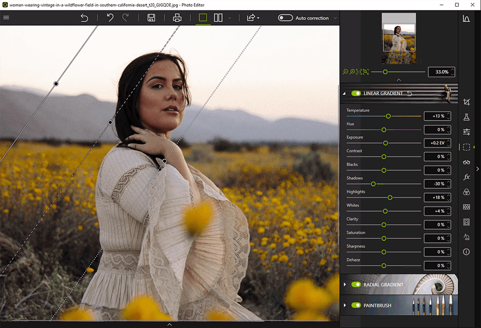 inpixio photo editor, correção de gradiente