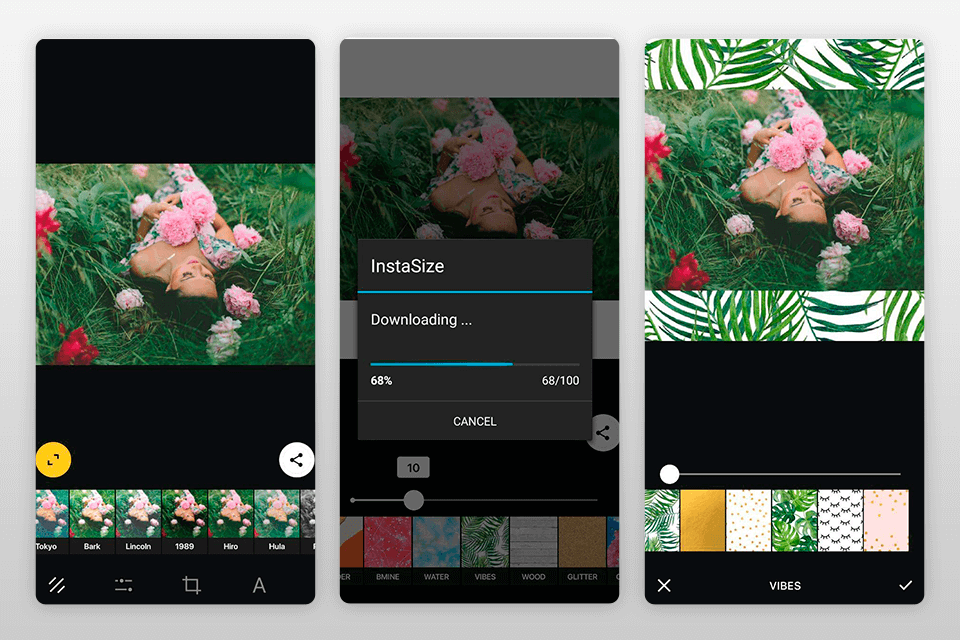 instasizephoto border app-gränssnitt