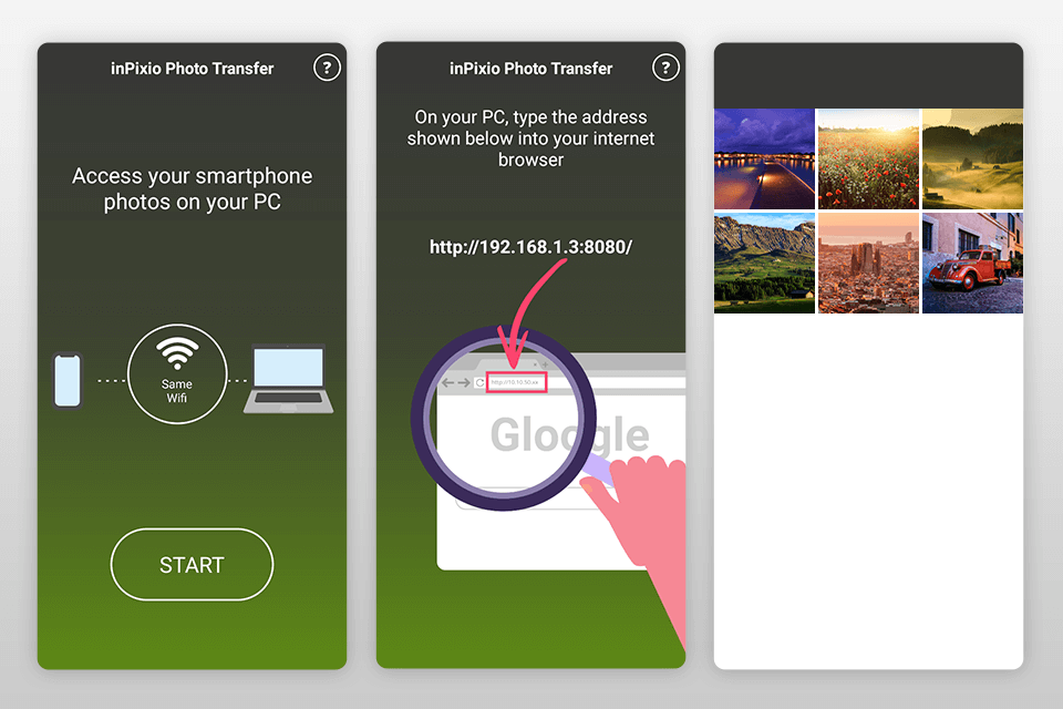 interface do inpixio photo transfer
