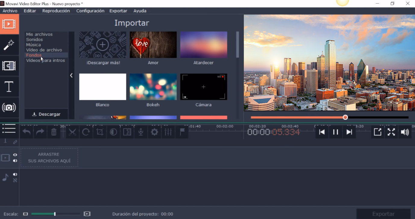 interface von movavi video editor