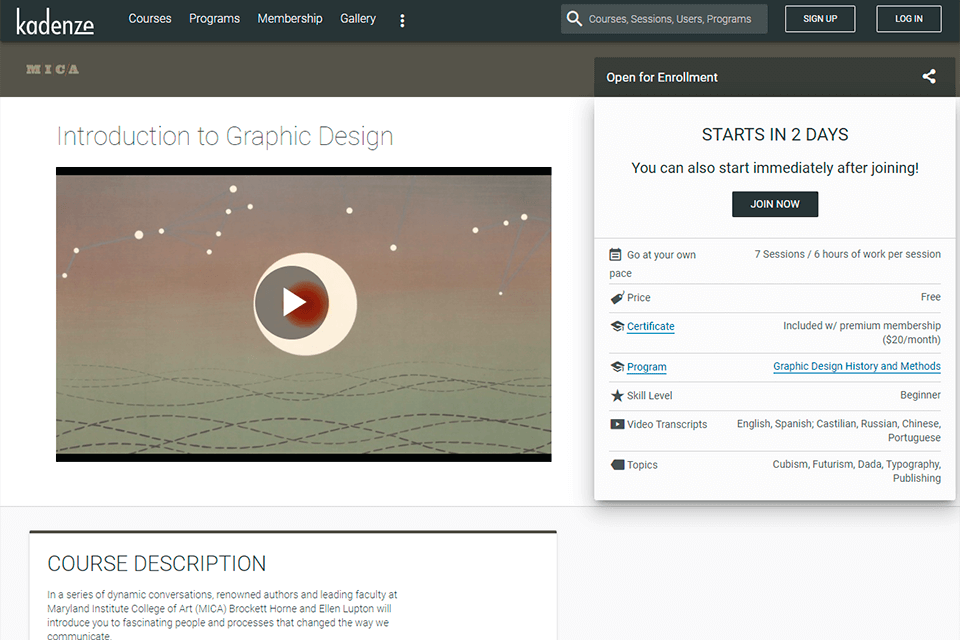 kadenze free online graphic design course