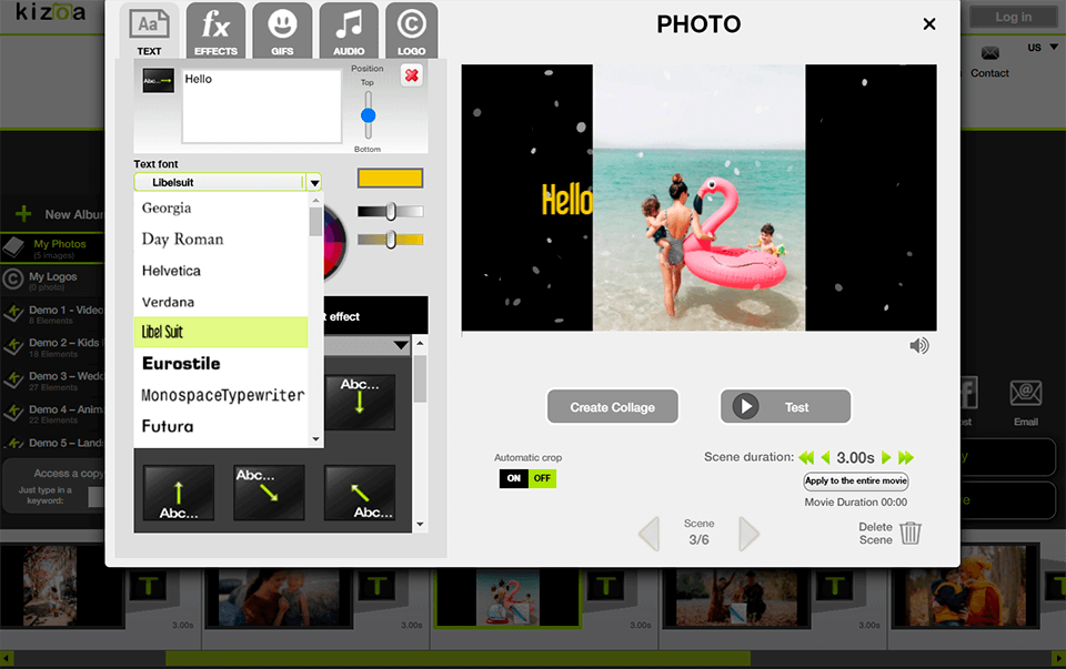 kizoa interface photo video maker
